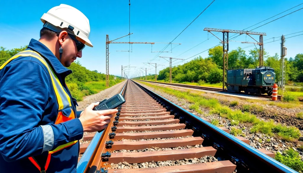 Conducting a Track Inspection with precision tools in a bright outdoor setting.