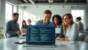 Hire .Net Maui developers who collaborate efficiently in a modern workspace, showcasing technical skills.