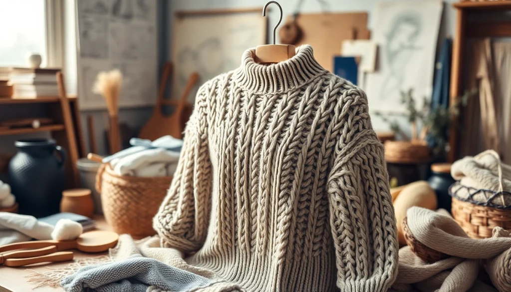 Explore a handcrafted garment from https://www.ound-ound.com in a serene workspace adorned with organic materials.