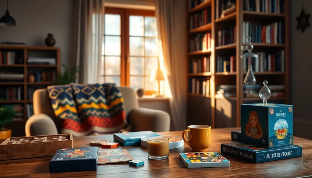 Engaging games to play by yourself displayed on a table in a cozy indoor setting.