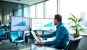 Optimize SEO strategies with a consultant in a modern office focusing on performance analysis.