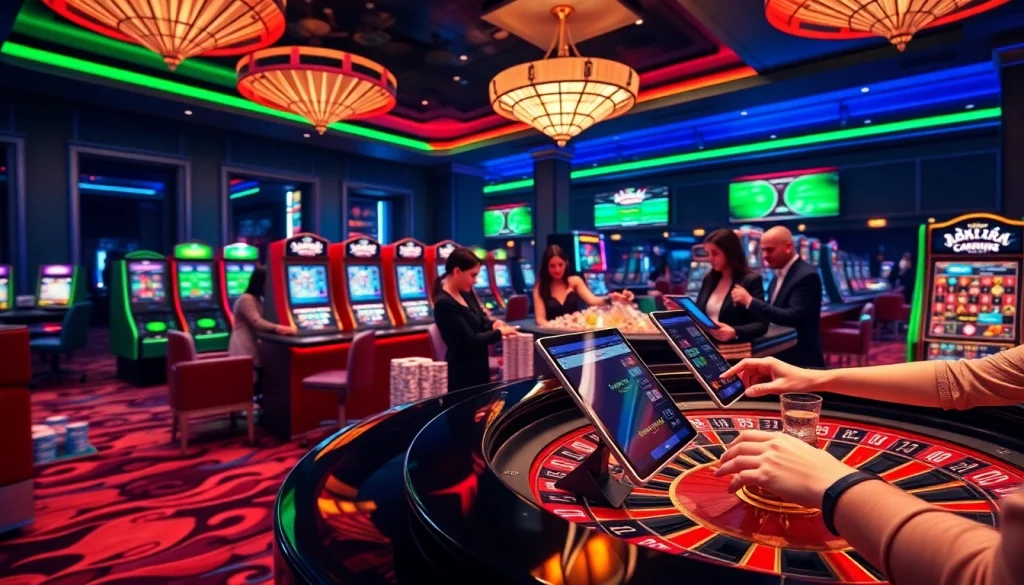 S8 casino players enjoy gaming excitement at a glamorous casino table, showcasing vibrant slots and poker chips.