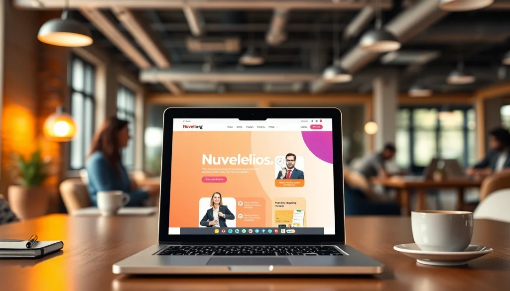 Nuvelios.org의 혁신적인 디지털 플랫폼을 보여주는 현대적인 사무실 환경
