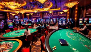 Exciting casino experience at trang chu lc88 with luxurious tables, poker chips, and vibrant lights.
