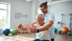 Senior physiotherapy Edmonton session, highlighting an engaging interaction between therapist and patient.