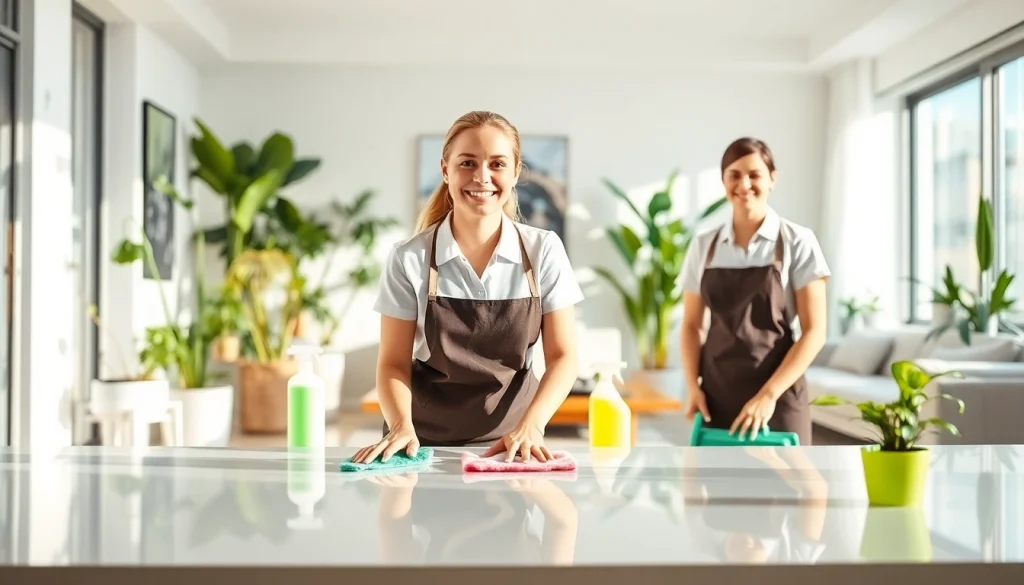 Enhance your space with our professional Cleaning service, showcasing happy cleaners in an immaculate home.