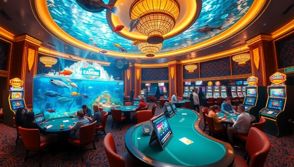 Exciting bắn cá đổi thưởng scene with vibrant underwater visuals and engaged players.