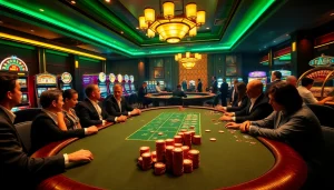 Players engaging in a high-stakes poker game showcasing Kjc solutions at a luxurious casino table.