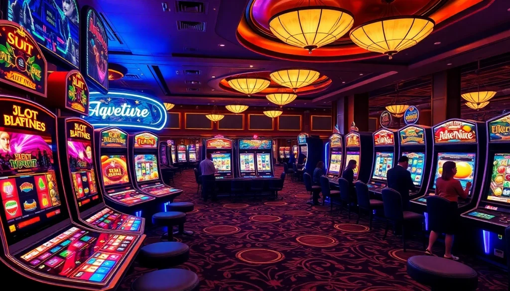 Experience the thrill of Slot Online with vibrant machines and luxurious casino ambiance.