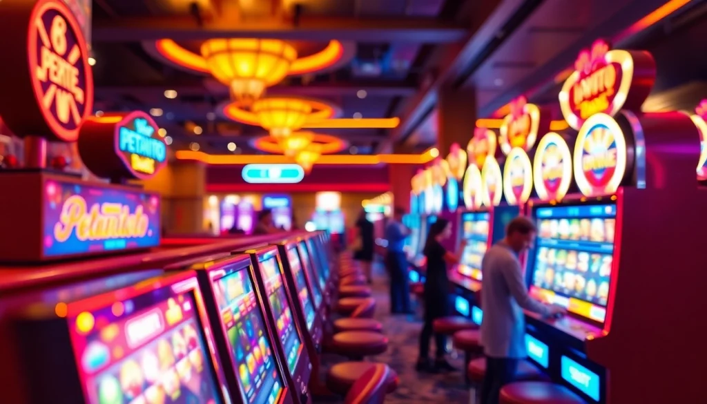 Permainan menarik di petanitoto dengan slot yang bersinar dan pemain antusias.