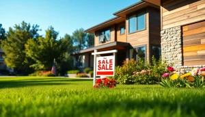 Real Estate sign in front of a beautiful modern home, showcasing inviting suburban living.