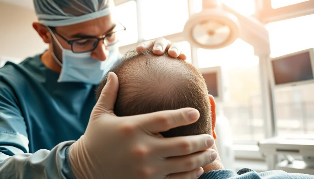 Undergoing hair transplant london procedure showcasing skilled surgeon and modern clinic.