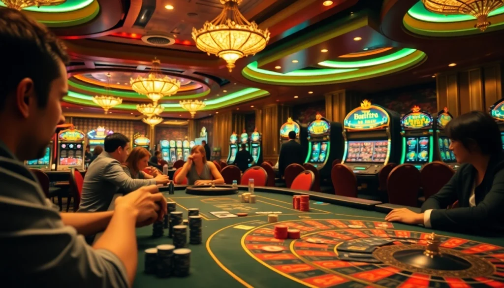 Players enjoying a poker game while celebrating rebahin film scenes in a vibrant casino.