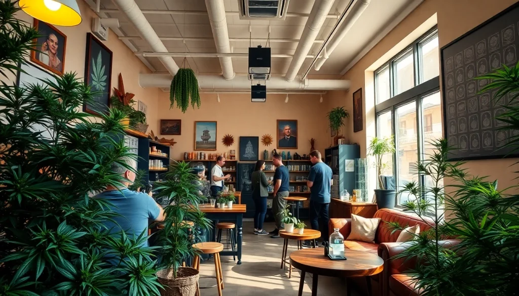 Visitez l'Association cannabis shop Madrid avec un décor artistique accueillant et une ambiance conviviale.