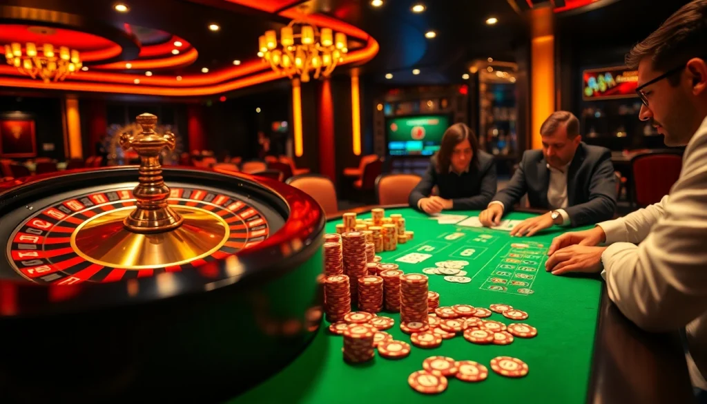 Engaging players at a SHBET casino table during an intense poker game.