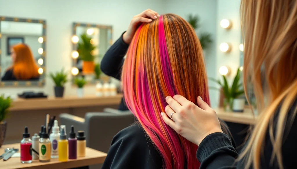 Stylish hair salon scene showcasing hair coloring techniques at salon vopsit bucuresti.