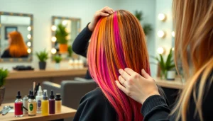 Stylish hair salon scene showcasing hair coloring techniques at salon vopsit bucuresti.