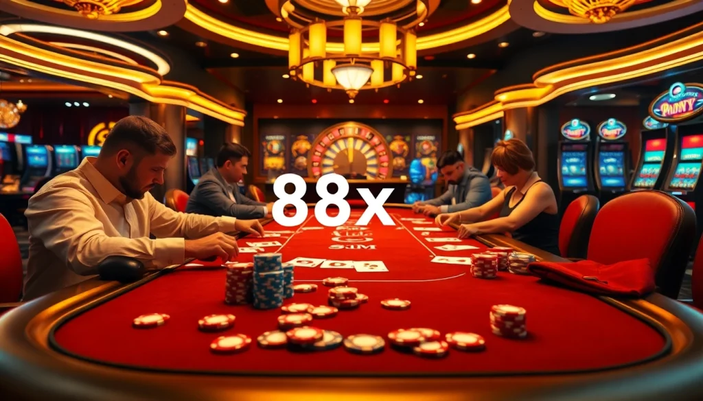 High-stakes poker action with vibrant chips and cards showcasing strategies to achieve the 88xx win.