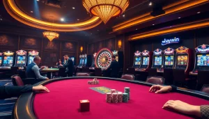 Engaging scene at Haywin casino featuring poker tables, vibrant slot machines, and roulette wheels.