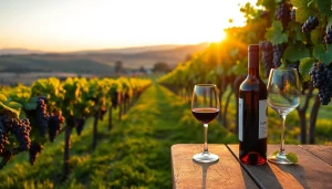 Discover the serene beauty of Sacramento Wineries with grapevines and a sunset dinner setting.