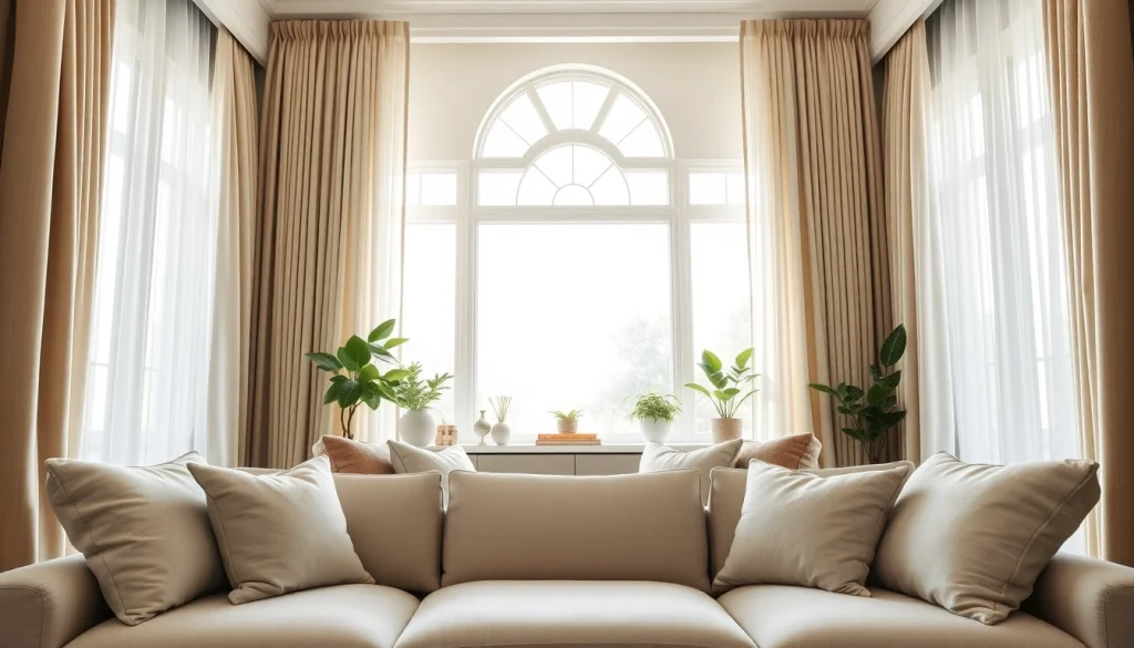 Bekijk verduisterende gordijnen als elegante raambekleding in een moderne woonkamer.