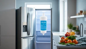 Waterdrop Replacement for GE® RPWFE® water filter showcased in a modern kitchen setting.