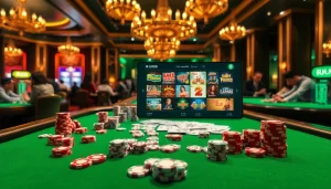 Exciting 68 game bài gameplay at a luxury casino table with chips and cards.