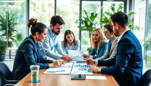 Visual representation of business growth insights through collaborative team dynamics in a professional office.