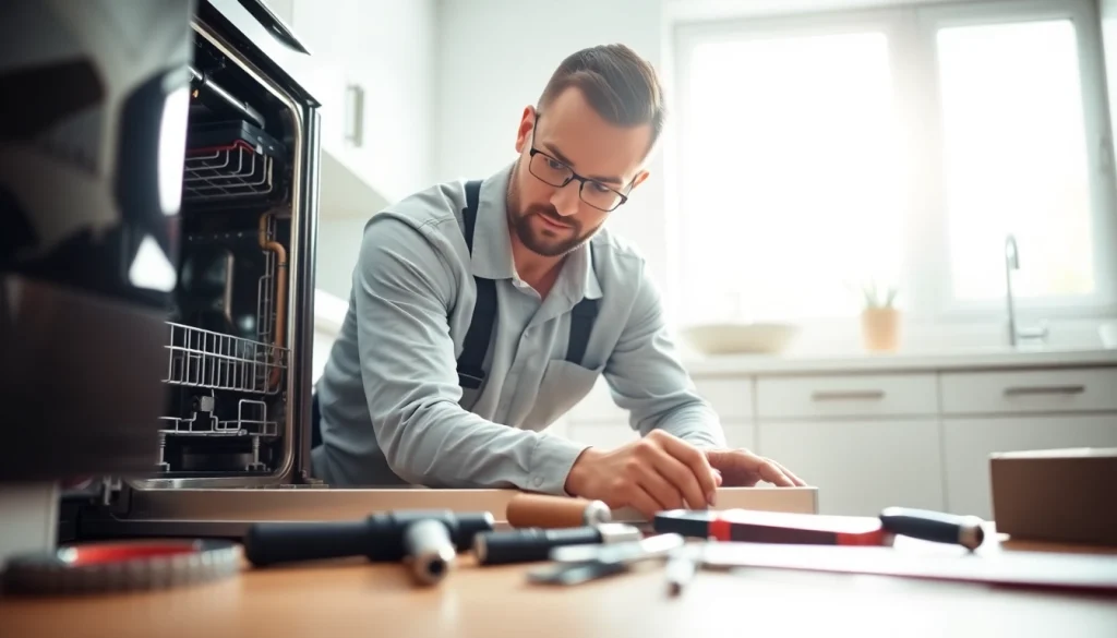 Technician providing appliance repair ottawa services in a modern kitchen setting.