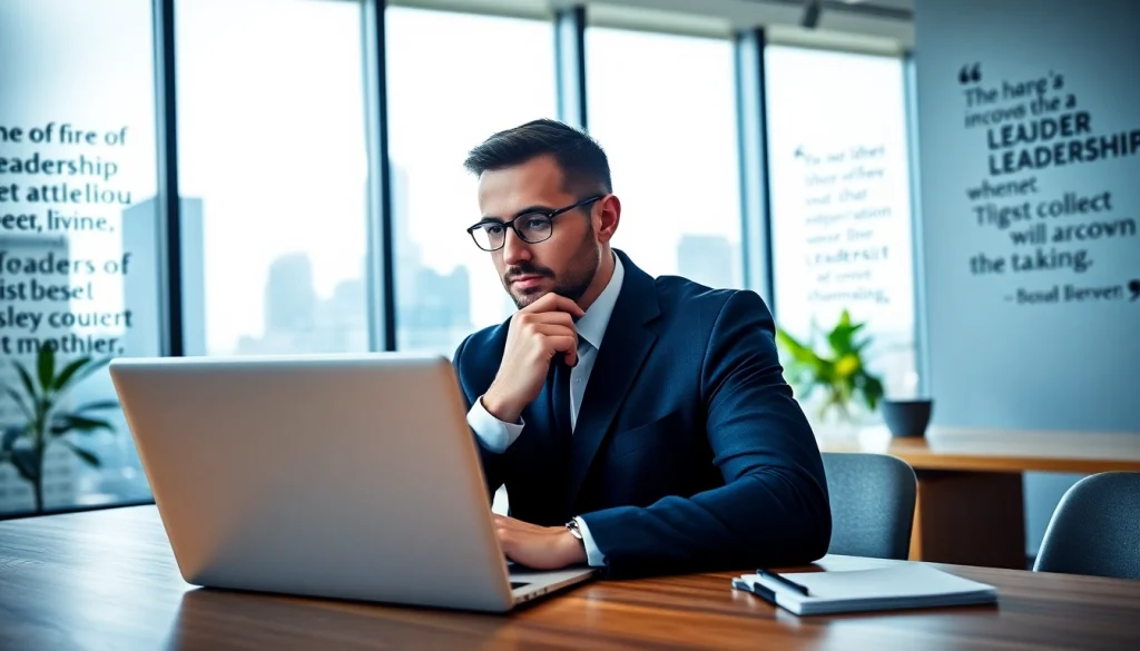 Explore founder leadership insights through a focused business leader in a modern office.