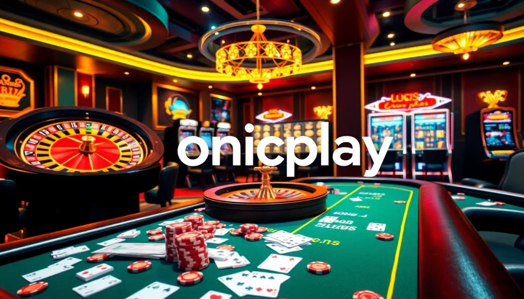 Experience the excitement of online gambling with onicplay, featuring vibrant poker tables and slot machines.