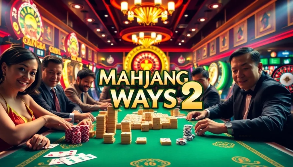 Engage in the thrilling Mahjong Ways 2 slot game, surrounded by exciting casino elements and strategic gameplay.