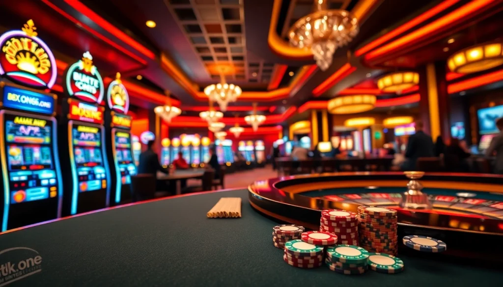 Experience the thrill of winning at bdtk66.one on a vibrant casino floor with gaming action.