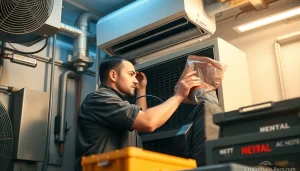 Expert performing ac repair poughquag with precision in a well-equipped workshop.