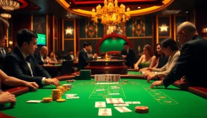 Experience FLY88 đăng nhập as gamblers engage in strategic betting at luxurious casino tables.