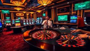 Winning at roulette in a vibrant casino environment linked to https://febet8.com, capturing the excitement and professionalism.