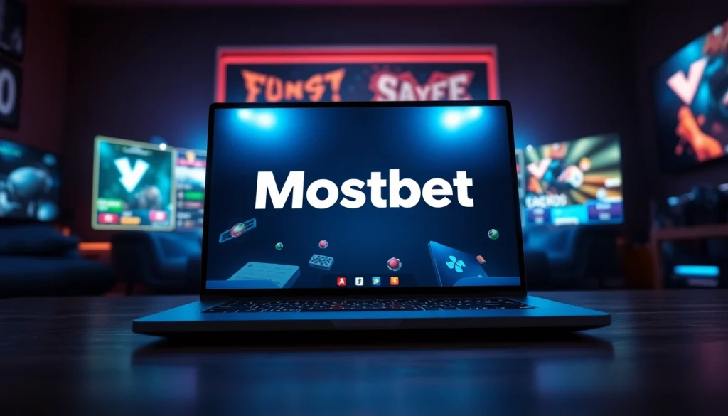 Mostbet sayt oyun təcrübəsini əks etdirən modern laptop görüntüsü.