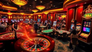 Players enjoying intense casino games at 88aa, surrounded by luxurious tables and bright lights.