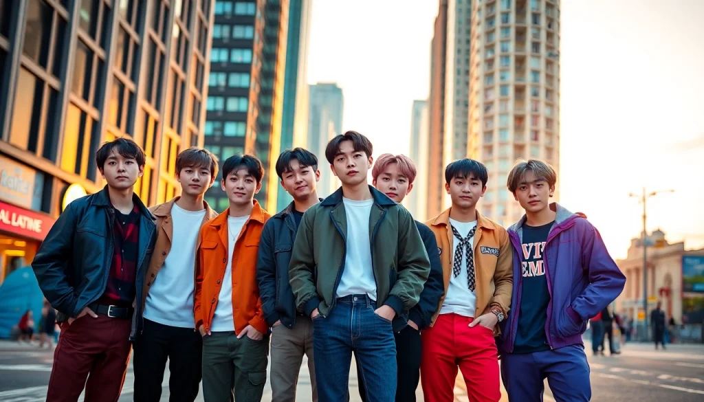 BTS members showcasing vibrant personalities in an urban setting.