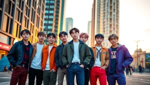 BTS members showcasing vibrant personalities in an urban setting.