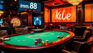 Engaging players at mm 88 poker table amidst a luxurious casino atmosphere.