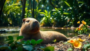 Enjoying nature with travelcapybara.com/ — a capybara relaxing by a serene Amazon river.