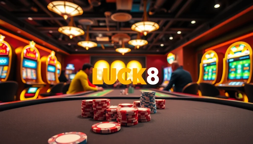 Trải nghiệm cảm giác hồi hộp của LUCK8 và sự phấn khích tài chính tại bàn poker với ánh đèn sống động và các người chơi chuyên nghiệp.