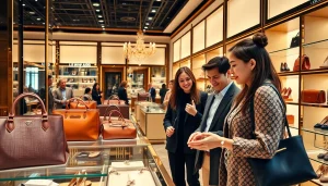 레플리카사이트에서 다양한 명품 레플리카 제품을 살펴보는 고객들 모습