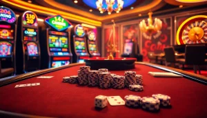 Experience the thrill of רמי אונליין with vibrant casino elements, poker, and slot machines.