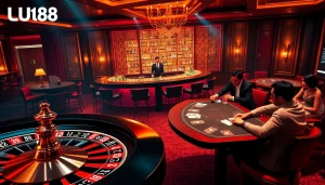 Experience thrilling gaming action at UU88 with players enjoying roulette and poker.
