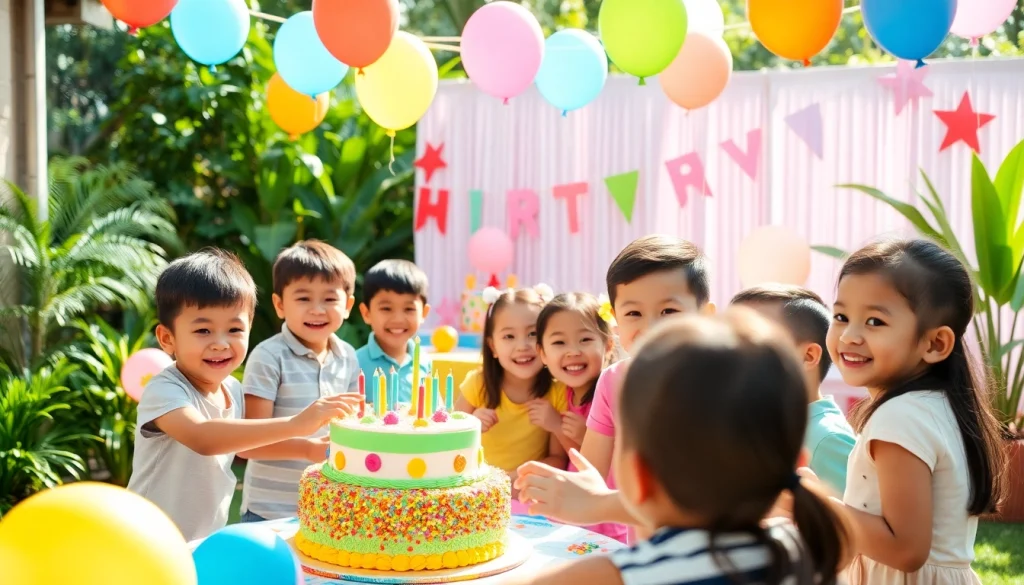Children enjoying a vibrant Singapore birthday party filled with joy and colorful decorations.