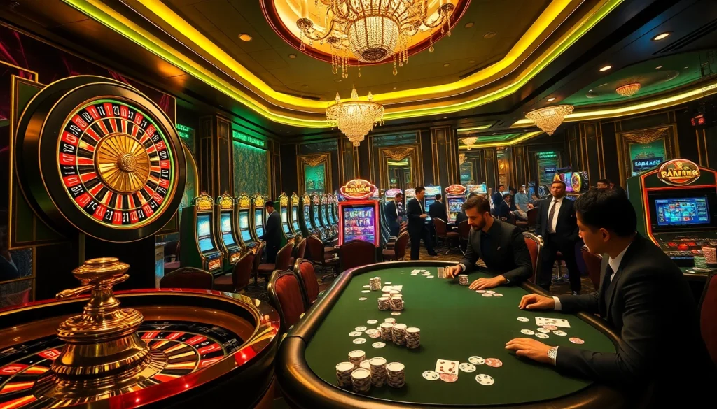 Experience the excitement of gaming at luck8 trang chủ with vibrant casino scenes featuring roulette and poker.