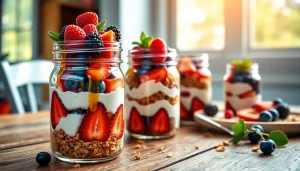 Delicious mason jar breakfast with layered fruit showcasing https://masonjarbreakfast.com.