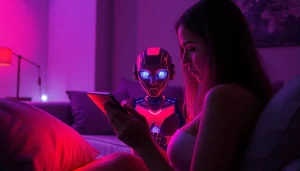 Engaging with a lifelike nsfw ai chatbot in a cozy digital interaction.